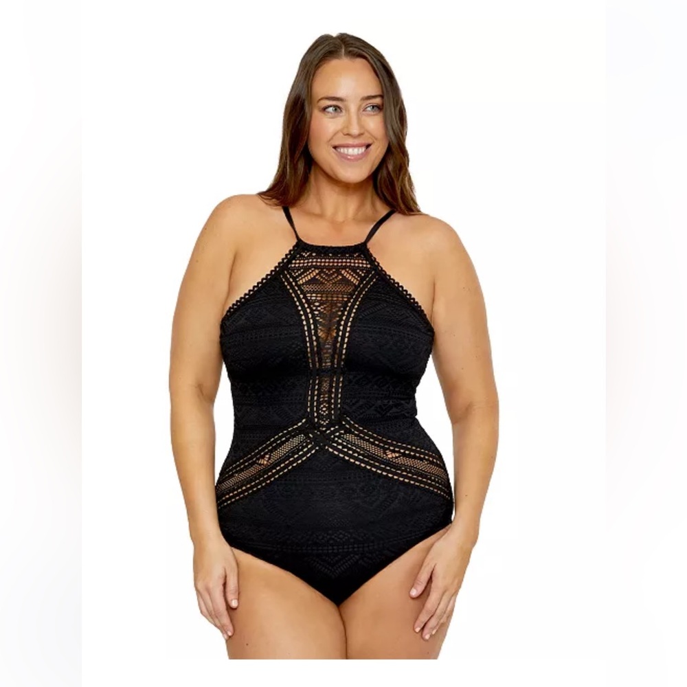 Becca ETC Plus Size Crocheted High Neck One-Piece Swimsuit 2X